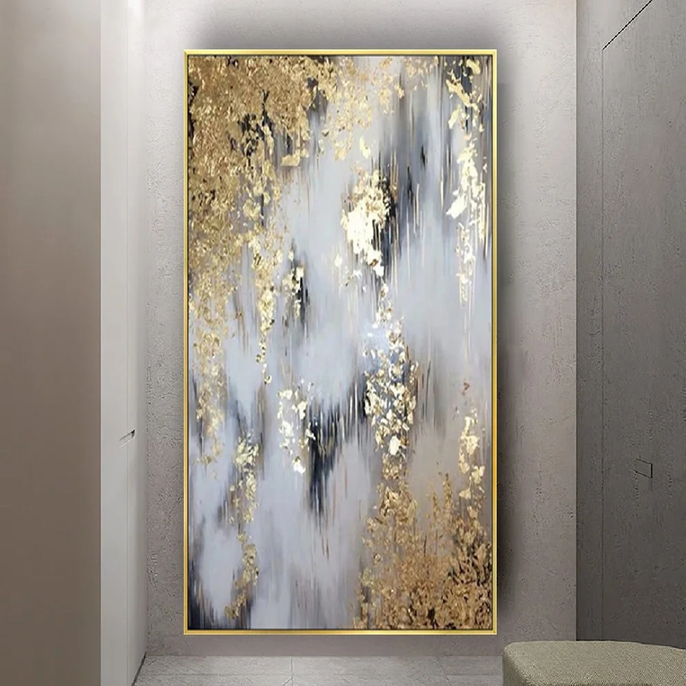 

Large Original Handpainted Abstract Oil Art Modern Golden Canvas Paintings Decor Wall Flip Chart For Home Porch Living Room Trim