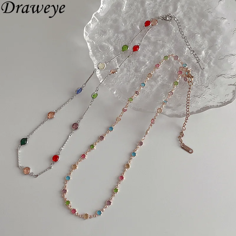 

Draweye Necklaces for Women Colorful Korean Fashion Elegant Sweet Jewelry Ins New Simple Exquisite Vintage Collares Para Mujer