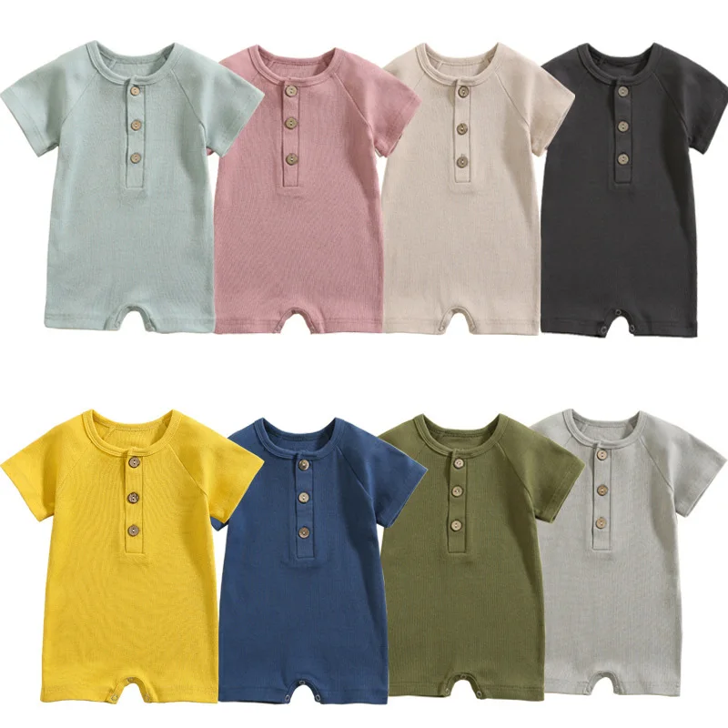 

Cotton Summer Baby Rompers Simple Solid Color Jumpsuit Infant Girls Clothes for New Born Overalls Toddler Boys Outfits 3-24 M