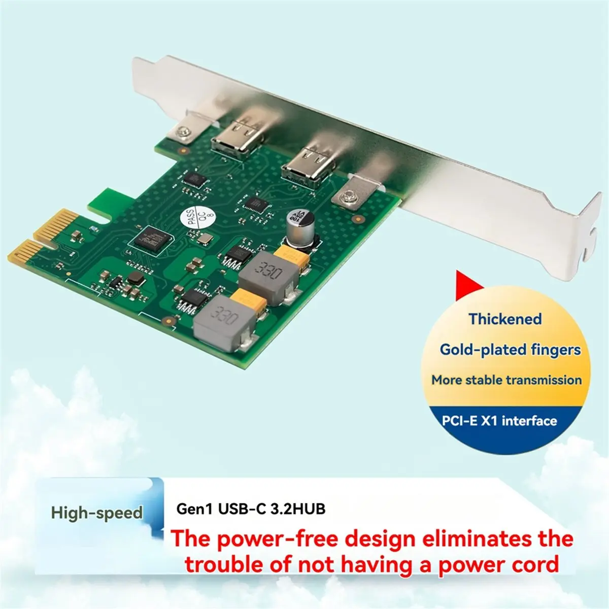 НОВИНКА! USB3.0 PCI-E карта расширения USB-C Gen1 HUB-адаптер 5.0 Гбитс на чипе FL1100, без дополнительного питания (art.: 3920dbcf50e6e) - 3920dbcf50e6e
