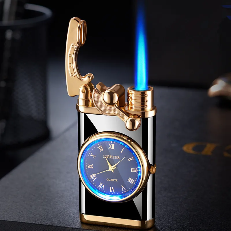 

Rocker Arm Clock Lighter Torch Turbo Jet Flame Lighter Cigarette Cigar Lighter Windproof Metal Gas Lighter Tool Men's Watch Gift