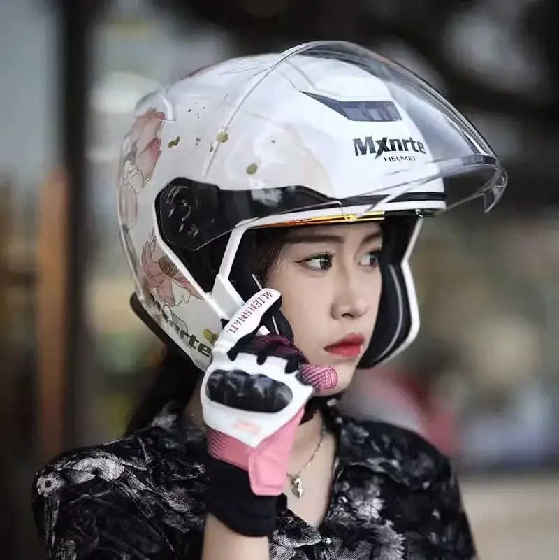 Мотоциклетный шлем Mxnrte с двойными линзами милый открытым лицом мультяшный для