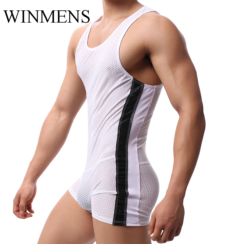 Men's Shaper Solid Mesh Breathable Sleeveless Shapewear Male Gym Bodysuit Slimming Jumpsuit Wrestling Suit Fitnees Sportwear