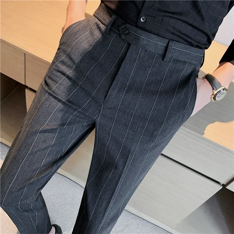 

2022 Men Stripe Suit Pants Formal Business Office Social Dress Pants High Quality Streetwear Casual Pencil Trousers Male Costume