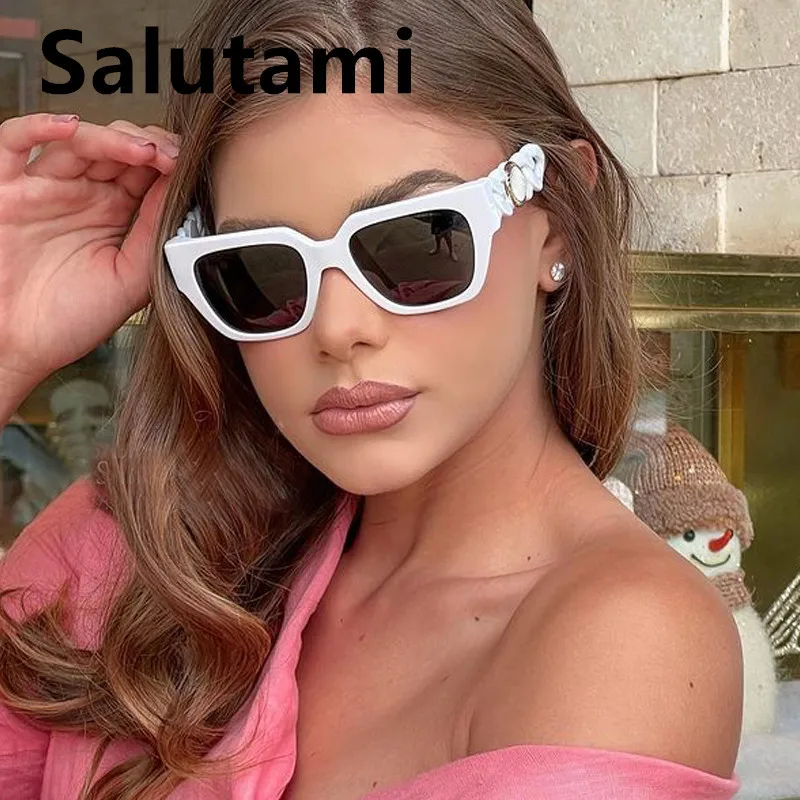 

Vintage New Luxury Brand Cat Eye Sunglasses For Women Fashion Square Black White Gradient Elegant Sun Glasses Female Chain Shade