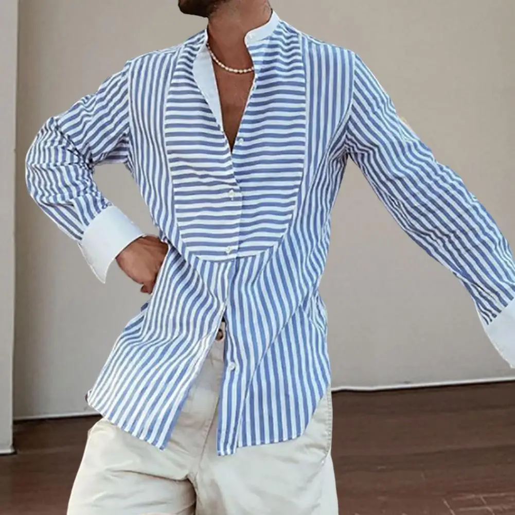

Модная мужская рубашка с воротником на пуговицах, рабочая одежда, повседневная рубашка с Тонировкой и вертикальным полосатым принтом