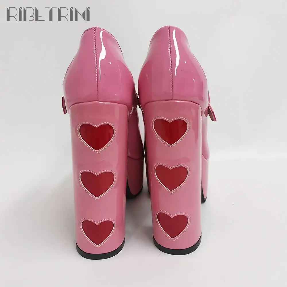 Luxury Designer Marry Janes Pumps For Women Love Heart High Heels Buckle Platform Punk Chunky Pink Wedding Party women's Shoes