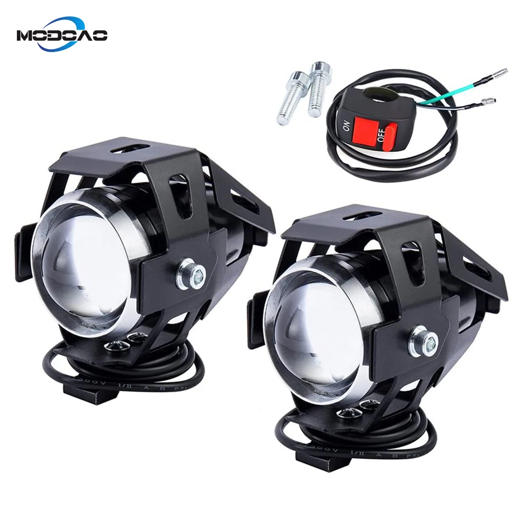 

New Motorcycle LED Headlight 125W 3000LM U5 Waterproof Driving Spot Head Lamp Fog Light Switch Moto Accessories