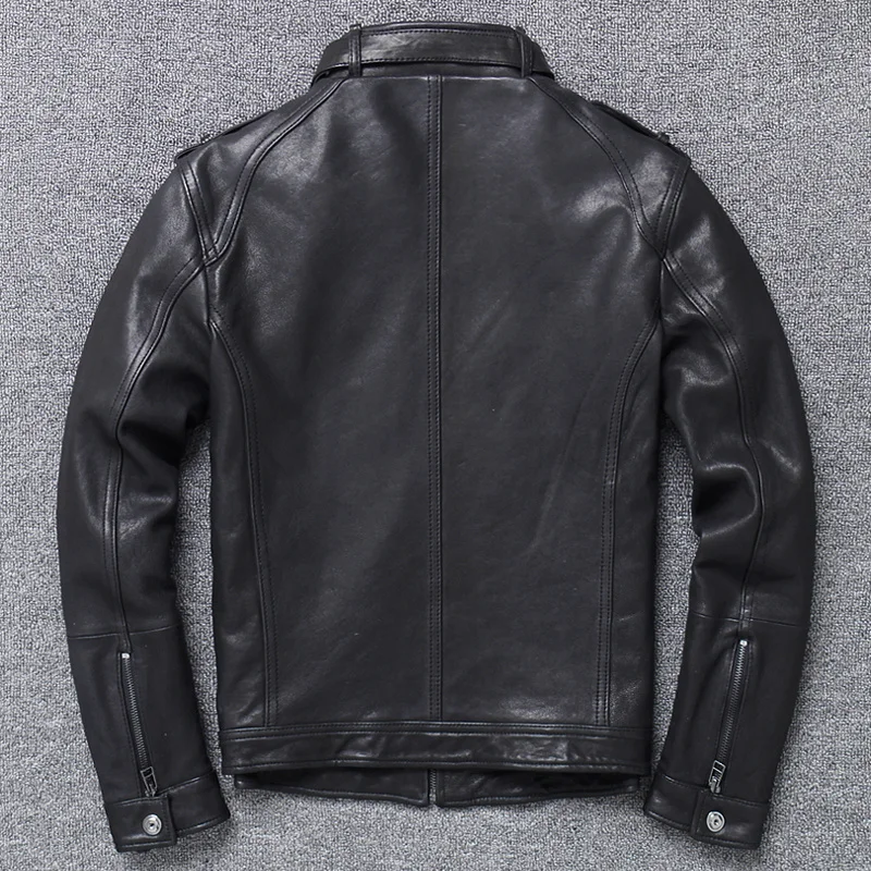 Мужская кожаная куртка из натуральной овечьей шкуры мотоциклетная кожи