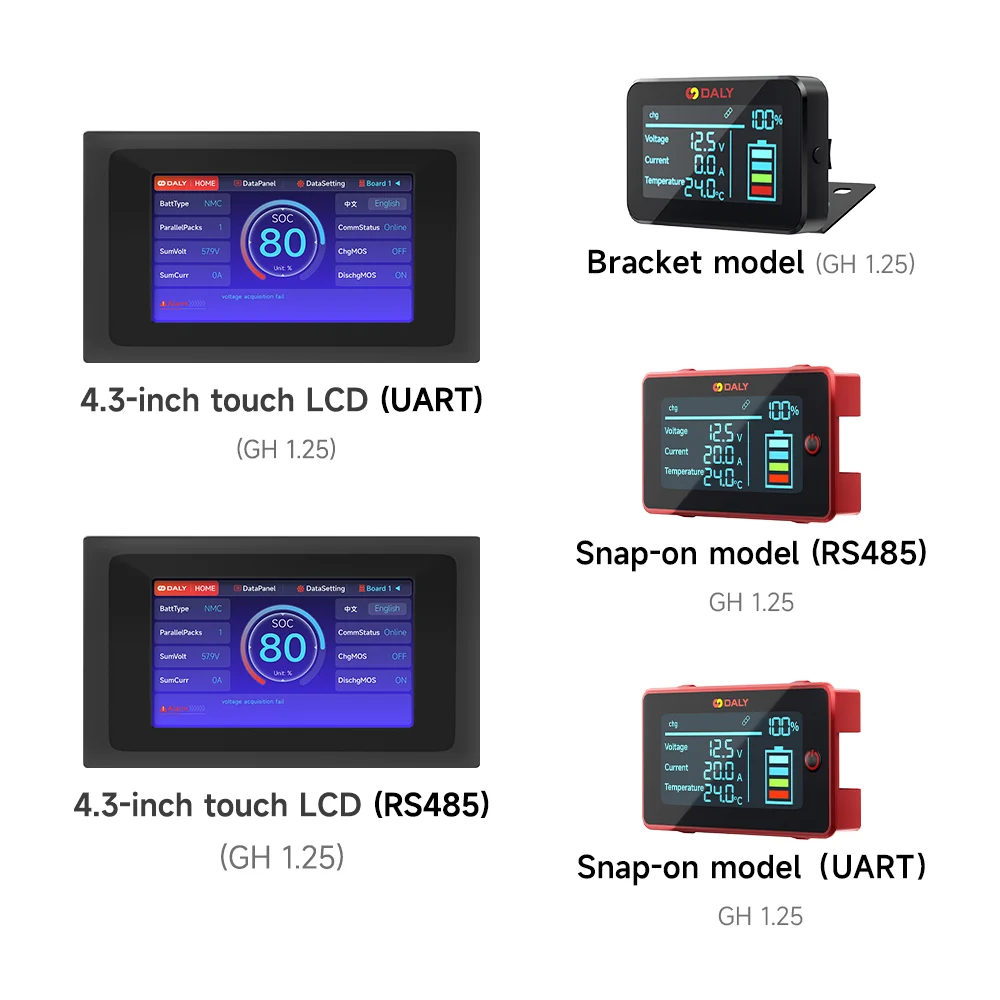 Фото Аксессуары Daly BMS: 3,0-дюймовый ЖК-экран, кабель, 4,3-дюймовый сенсорный дисплей, UART RS485 для DalyBMS, красный/синий BMS, новая версия №1