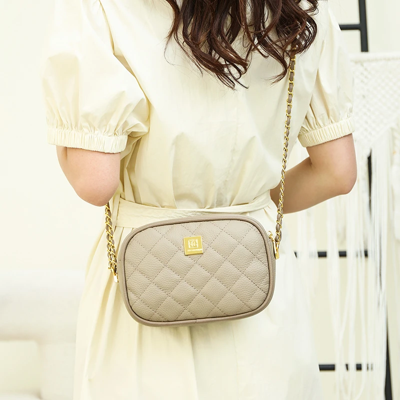 Genuine Leather Plaid Women's Small Crossbody Bag Lightweight Chain  Messenger Bag Handbag Purse Summer Travel Bag for Female