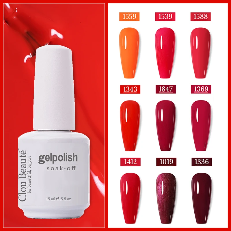 

Clou Beaute 15ML Gel Polish Varnish Pure Pink Red Orange Color Series New Arrivals Hot Sale Girly Nails Art Base and Top Coat