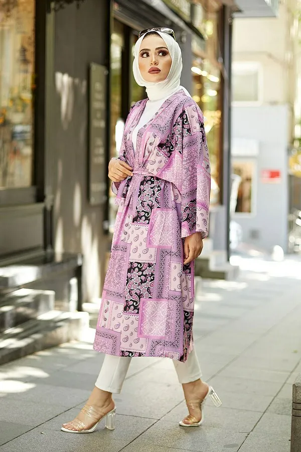 TUGBA Muslim Women Ethnic Pattern Kimono Cardigan İslamic Muslim Turkiye outfit for ladies summer spring casual