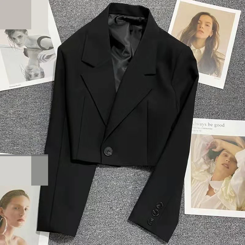 Black suit jacket women's ultra-short 2022 spring and autumn new  fashion slim student trend suit  women blazer  Solid