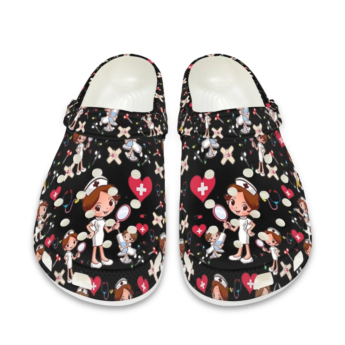 INSTANTARTS Cute Nurse Girls Cartoon Pattern Non-Slip Beach Slippers Indoor Casual Nursing Shoes Wear-resistant Worker Hole Flat