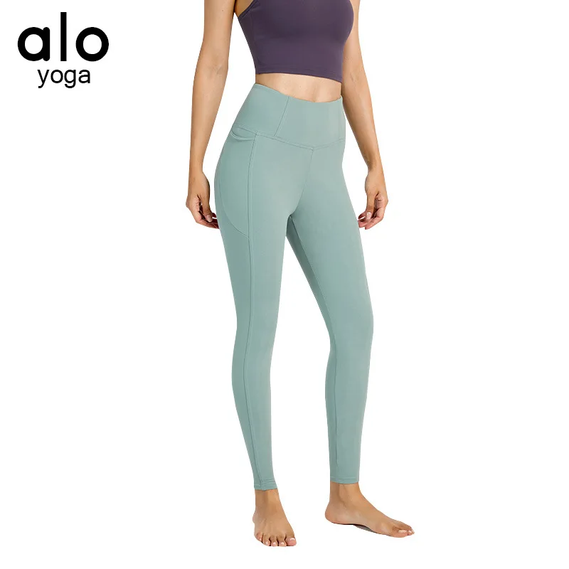 

Alo Yoga Women High Waist Sports Leggings With Pockets Push Up Gym Pants Fitness Trousers Workout Tights Sportswear Pink Green