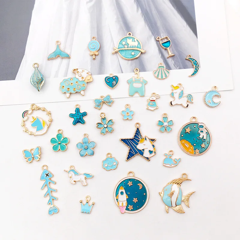 

Blue Sea Enamel Animals Flowers Unicorn Crown Series Charms Pendant Whale DIY Necklace Earrings Jewelry Making