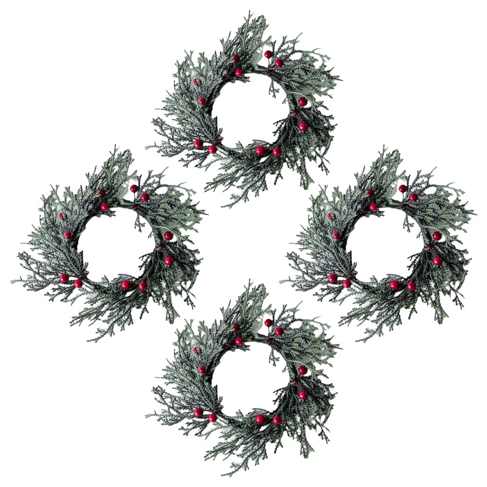 

Christmas Candle Rings Artificial Red Berries Wedding Candle Wreaths Snowy Pine Needles Garland Candle Ring Pillars