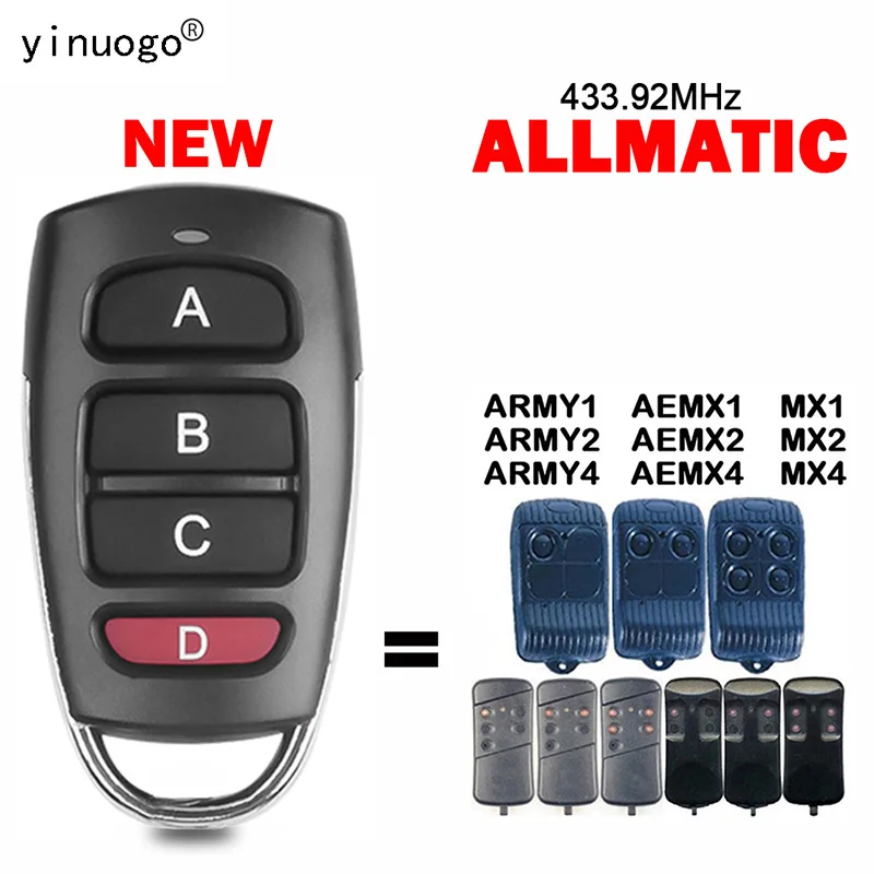 

ALLMATIC ARMY2 ARMY4 ARMY1 AEMX2 AEMX4 AEMX1 MX2 MX4 MX1 Garage Door Remote Control Duplicator Gate Opener 433.92MHz Fixed Code