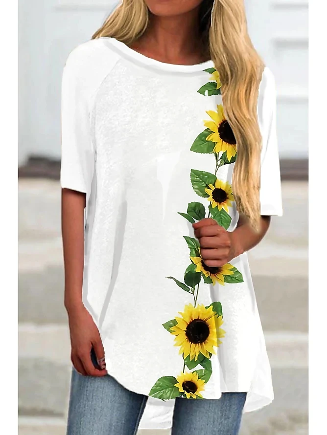 Женская футболка с коротким рукавом Белый/хаки/желтый/бежевый Повседневный