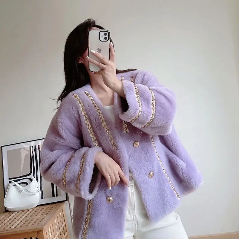 

New Women Fashion Real Genuine Natural Fur Coats Female Solid Color Jacket Ladies V-neck Elegant Warm Fur Jackets Coats G176