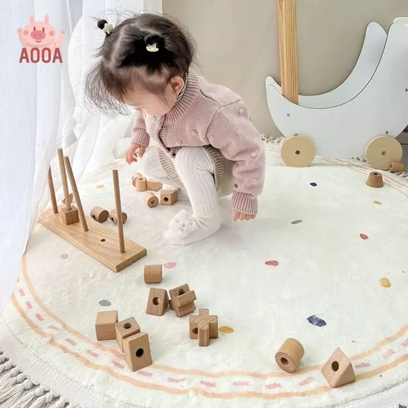 

White Kids Bedroom Rugs Plush Nursery Play Mat For Children Soft Foot Mats Round Fluffy Carpet For Living Room With Tassels