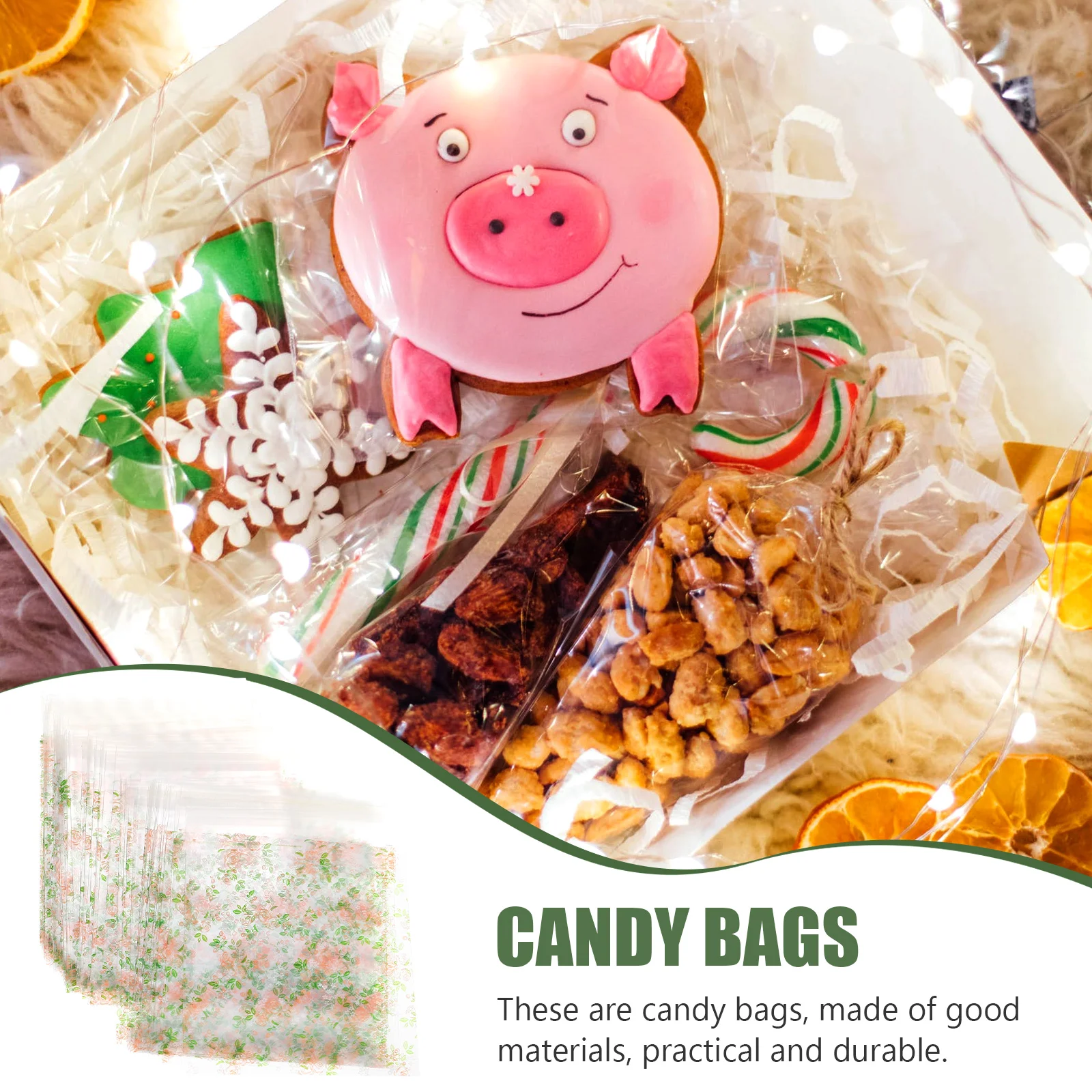 

100pcs Simple Cookie Bags Hawaiian Cookie Bags Cookie Pouches Rose Pattern Cookie Bags for Mother's Day Hawaiian Easter