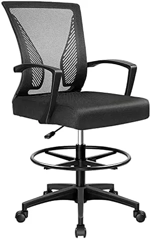 

Chair Tall Office Chair with Ergonomic Back Drafting Table Chair Adjustable Standing Desk Chair with Footrest Ring and Arms Sill