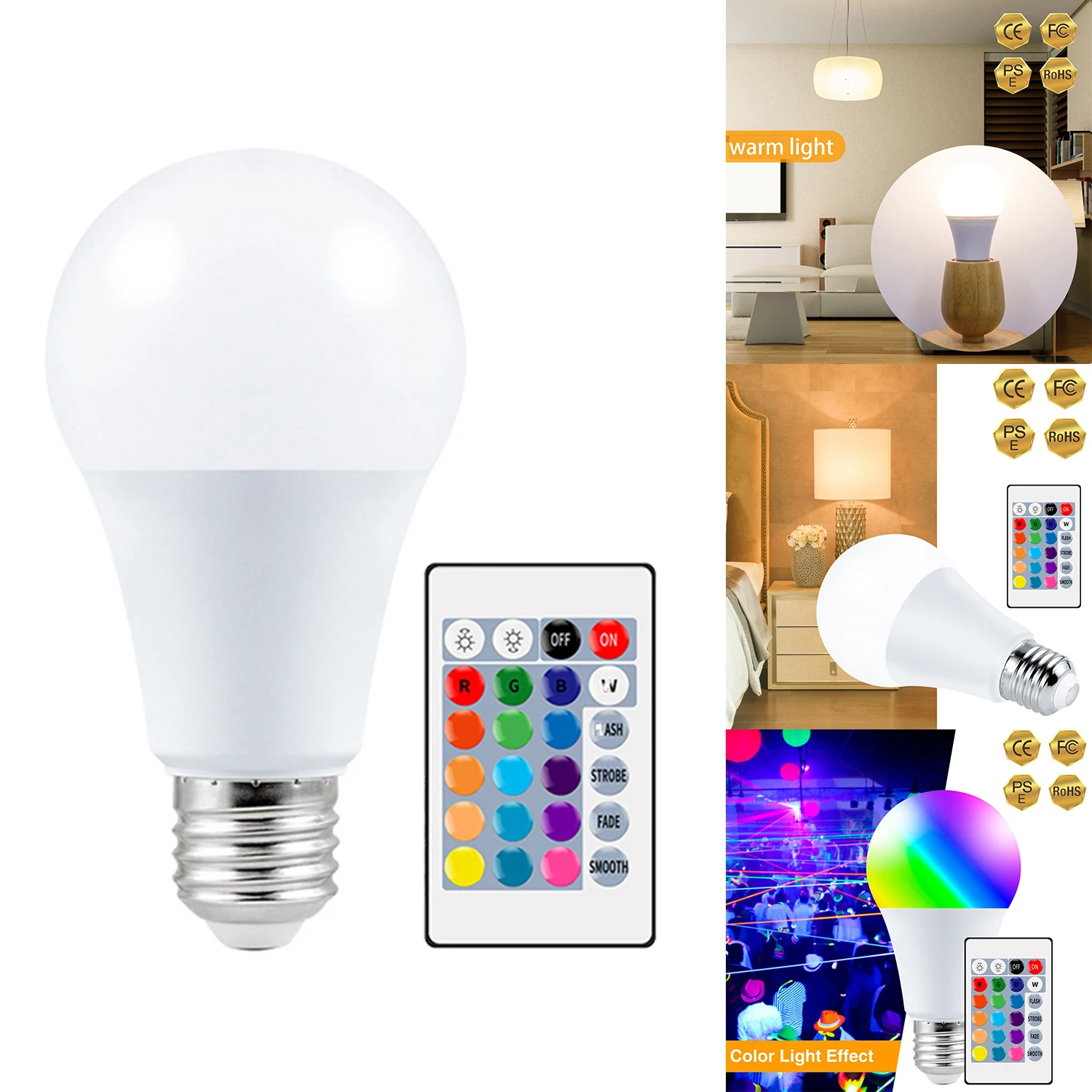 

LED Color Changing Remote Control Bulb E27 Neon Lamp For Home Holiday Atmosphere Lights