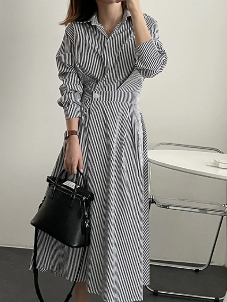 

Women's Dresses Fashion for Spring Summer 2023 Temperament Long Sleeve Commuter Style Loose Striped Polo Top Dresses for Women