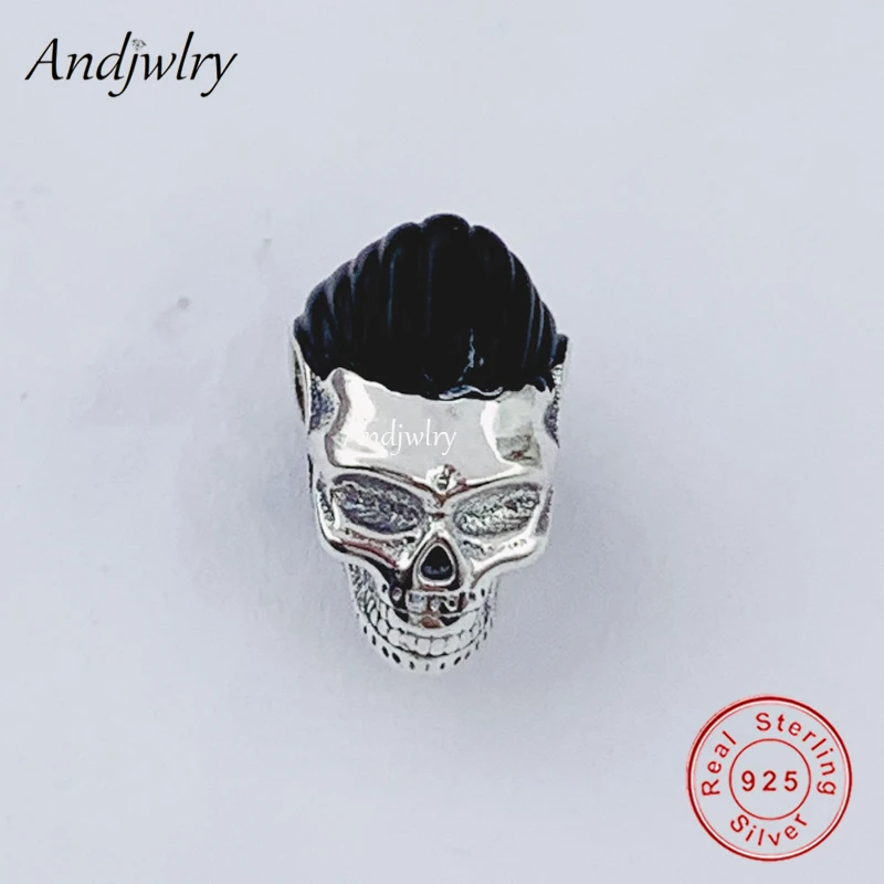 

Fit Bracelet Charms Silver 925 Original Singer Black Enamel Hair Skull Bead Bracelet&Bangle Jewelry Berloque