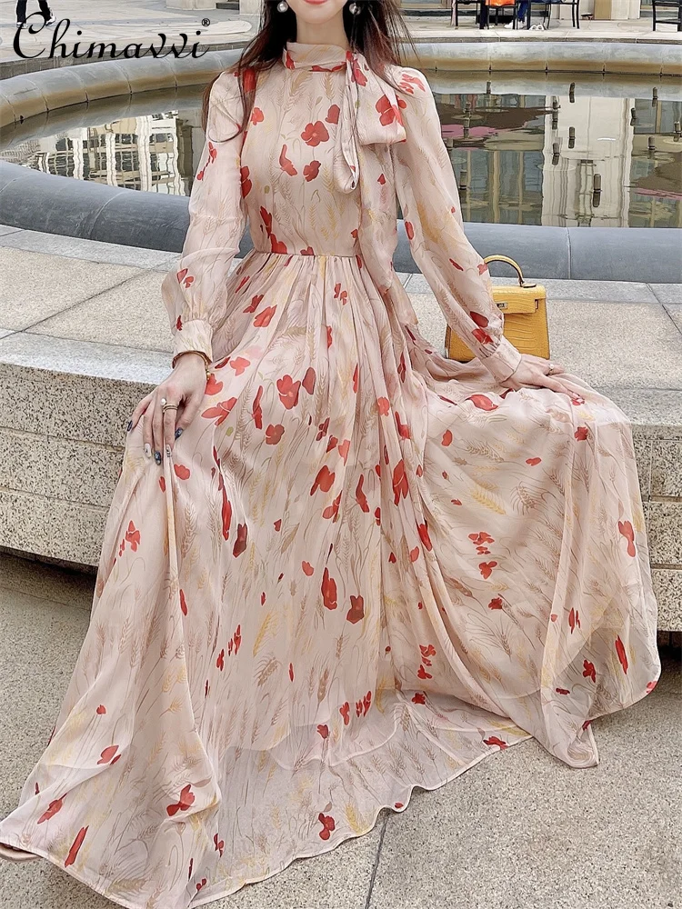 

Fashion Design French Dress 2022 Spring New High-End Floral Luxury Vacation Style High Waist Slimming Elegant Maxi Dresses Women