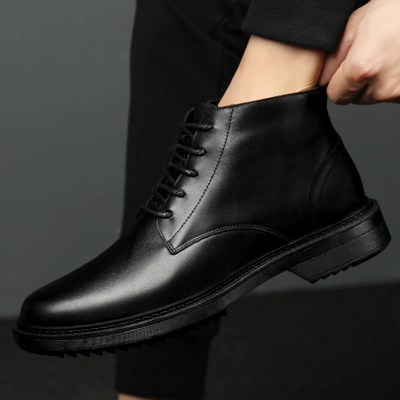 

Men Winter Shoes Black Genuine Leather Boots Mens Footwear Warm Plush Fur Winter Boots For Men Zapatos Hombre