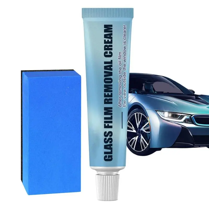 Car Oil Film Cleaner Heavy Duty Glass Cleaner With Sponge Oil Film Remover For Water Spots And Paints On Glass Metal & More
