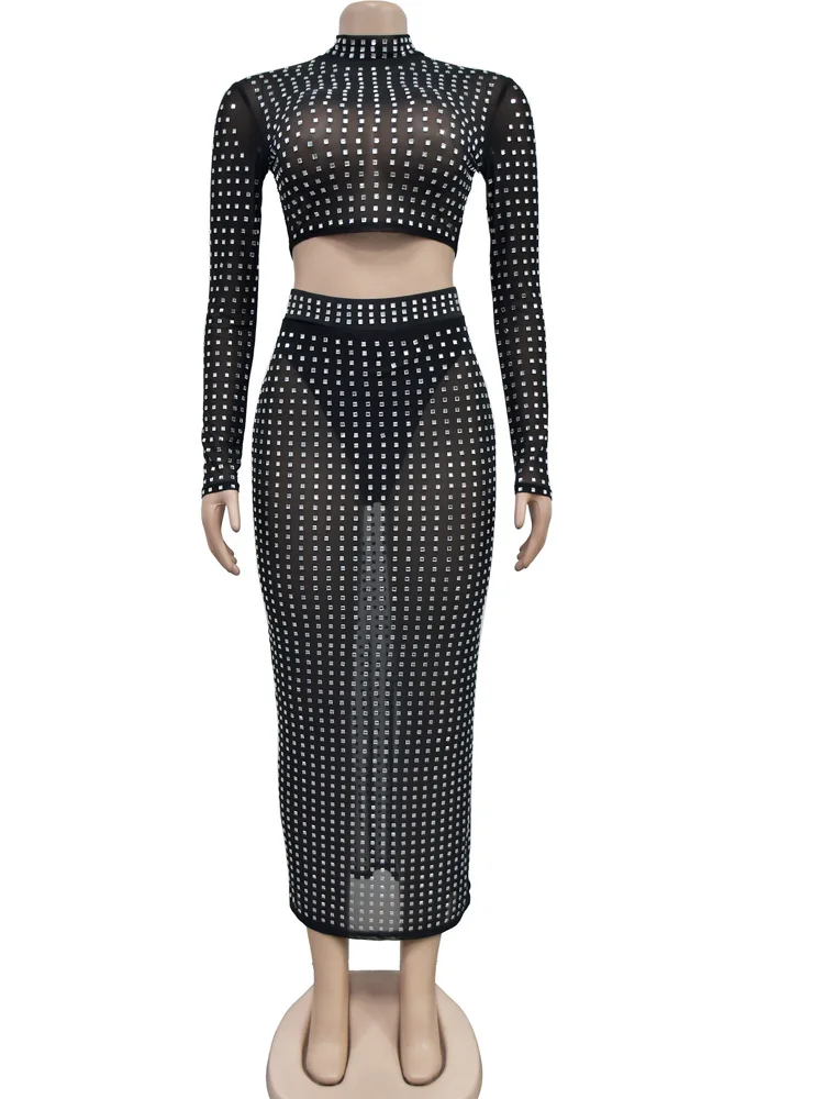 Beyprern Сексуальное Черное Платье-футляр С Кристаллами И Прозрачной Сеткой