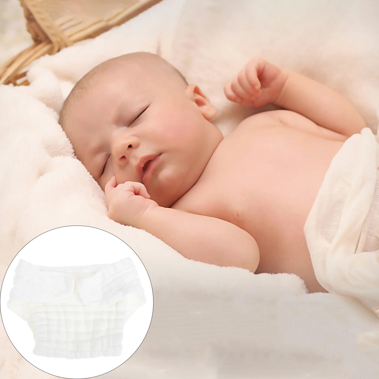 

5 Pcs Diapers Newborns Cloth Adjustable Washable Reusable White Pure Cotton Toddler