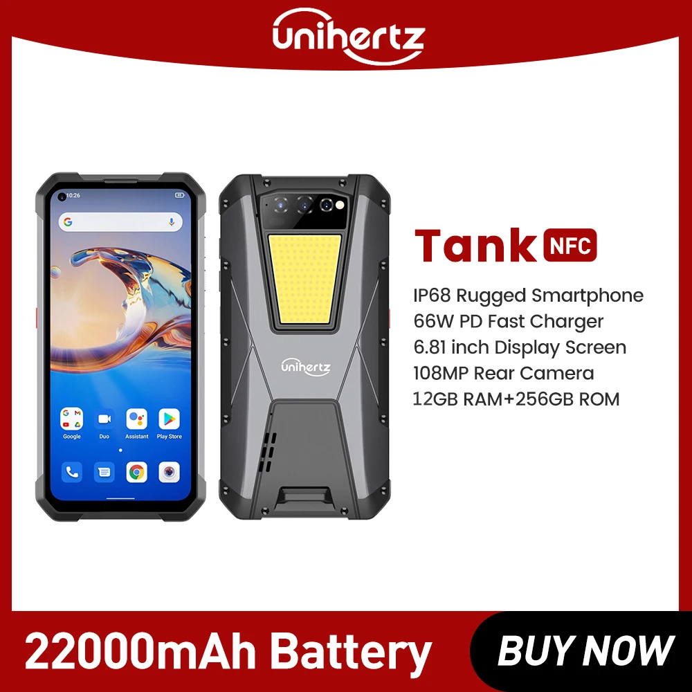 Unihertz TANK Rugged Smartphone 12GB 256GB Night Vision Android 12 Unlocked Mobile Phone 22000mAh Larger Battery