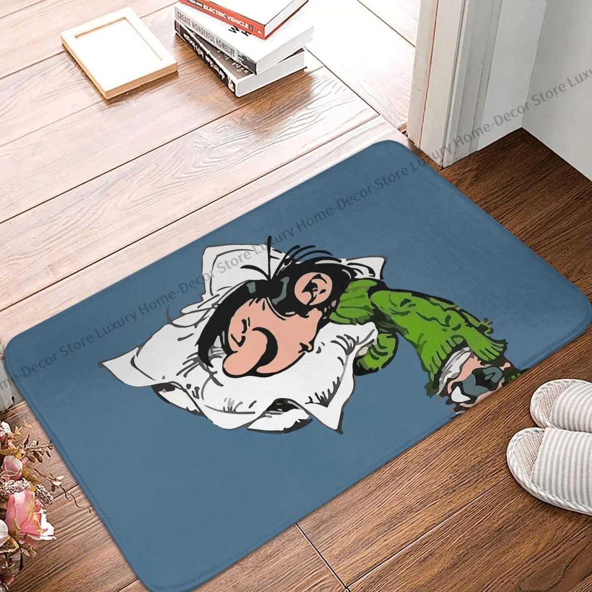 

Gaston Lagaffe Non-slip Doormat With Pillow Bath Bedroom Mat Prayer Carpet Indoor Pattern Decor