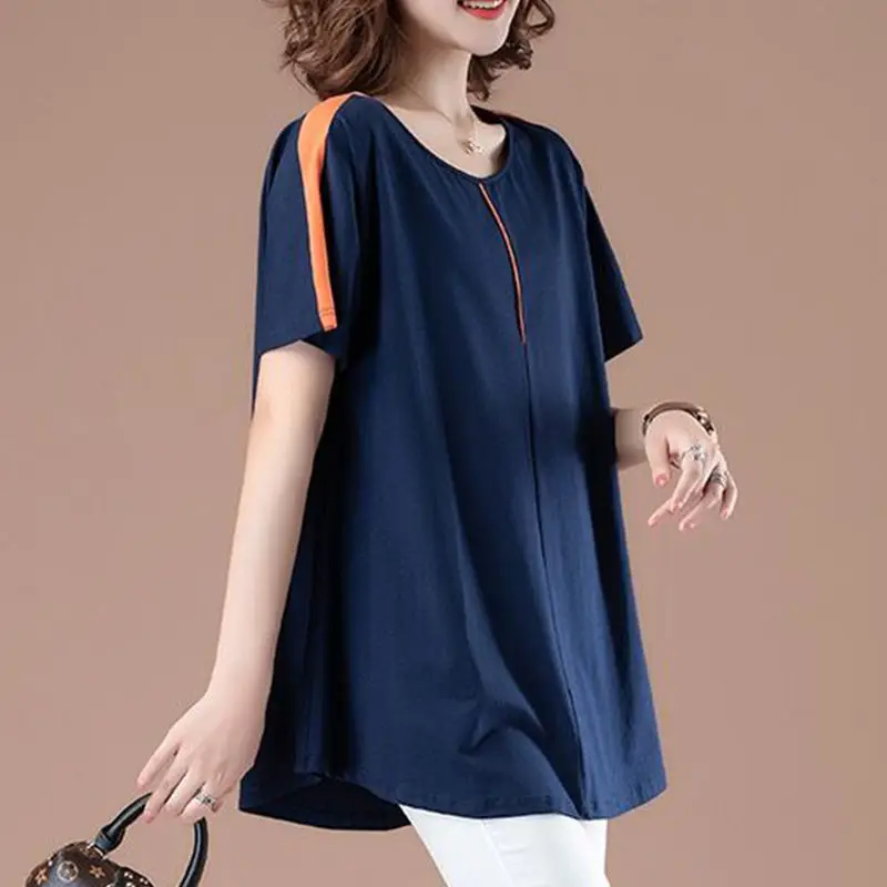 

2023 New Summer T Shirt Women Cotton Oversized Woman Clothes Tops Solid Color T-shirt Loose Female Short Sleeve Tee 5XL Q311