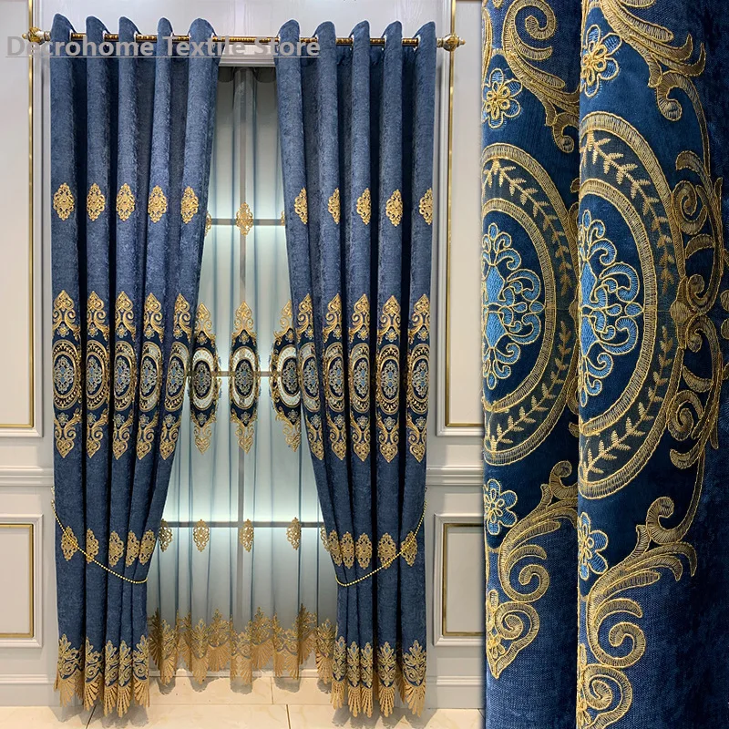 

Шторы с вышивкой в европейском стиле, занавески для гостиной, спальни, от пола до потолка, из плотной шенили, полупустотелые, под заказ