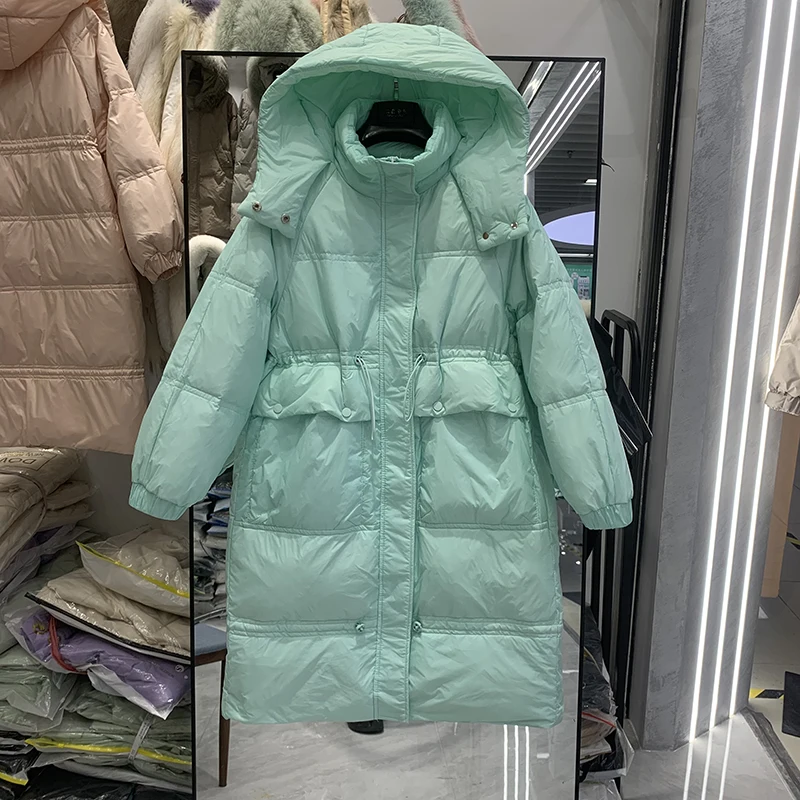 

2022 Autumn Winter Fashion Loose Hooded Jackets Women White Duck Down Coats Female Thick Warm Zipper Down Snow Outerwear A38