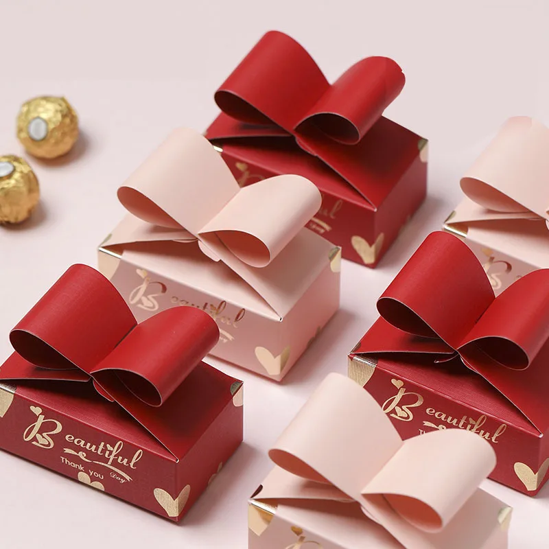 

10/20PCS Handle Hand Wedding Big Bow Candy Box Bow Birthday Party Gift Thank You Bag Paper Rectangle Sealable Packaging Boxes