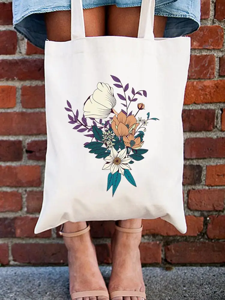 

Women Fashion Print Casual Shopper Shopping Graphic Handbags Female Flower 90s Style Trend Shoulder Girls Canvas Tote Bag