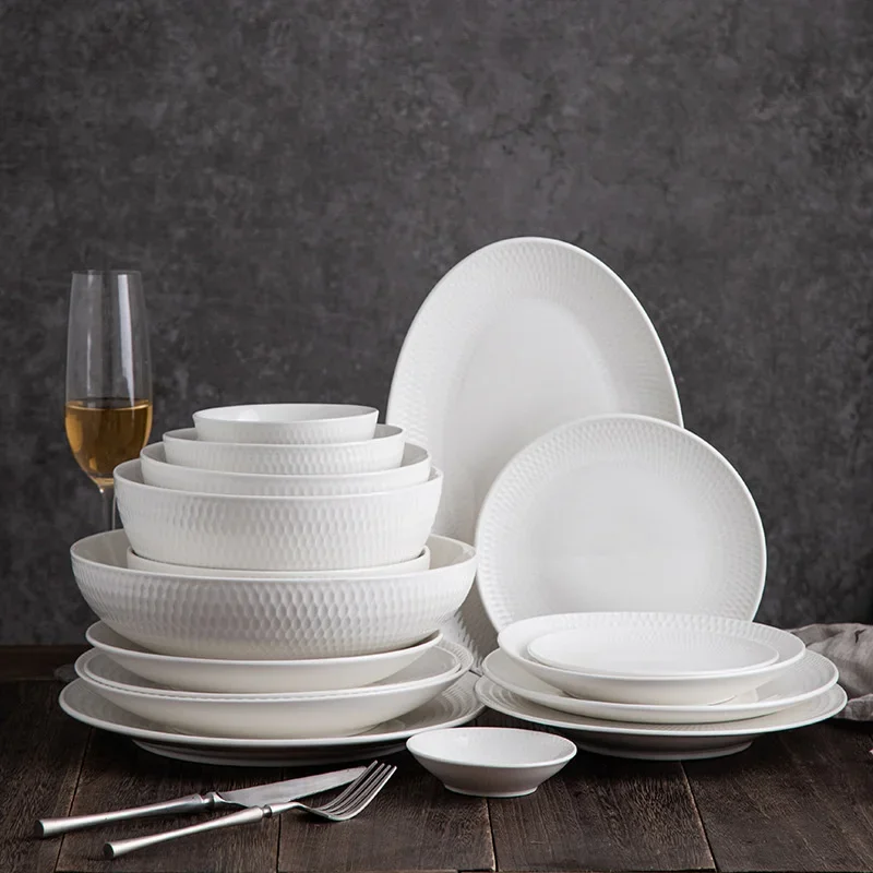 Vajilla Porcelana Blanca Platos Price Cerámica alta belleza tazón sopa fios arroz simples vajil