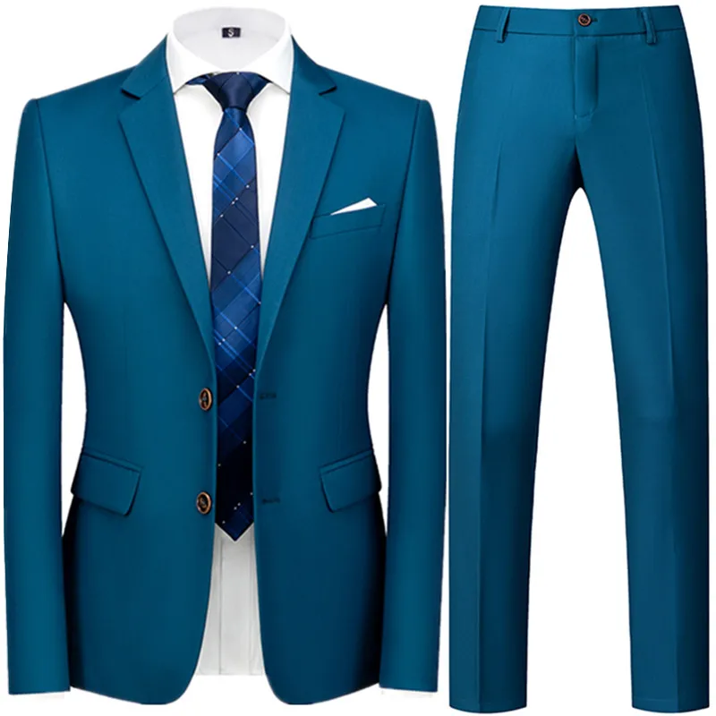 

2022 Spring Autumn Fashion New Men's Business Casual Solid Color Suits / Male Two Button Blazers Jacker Coat Trousers Pants