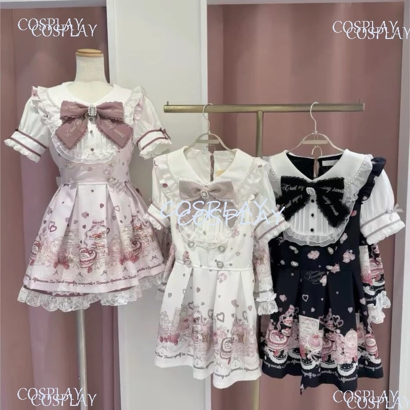 Фото Японское платье Ryousangata Sweet Dress с короткими рукавами и матросским воротником, милый наряд для чаепития в стиле кей для женщин. №3