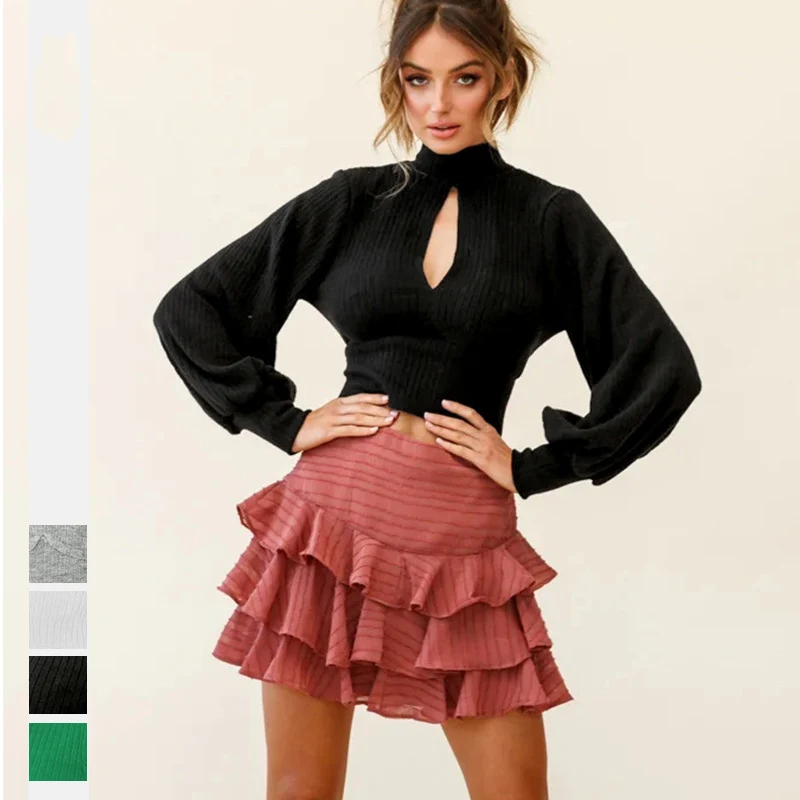 

Elegant 2022 For Spring Fall Puff Sleeve Tops Sexy Print Mesh Perspective Women Long Sleeve Top Cropped Club Party Clothes