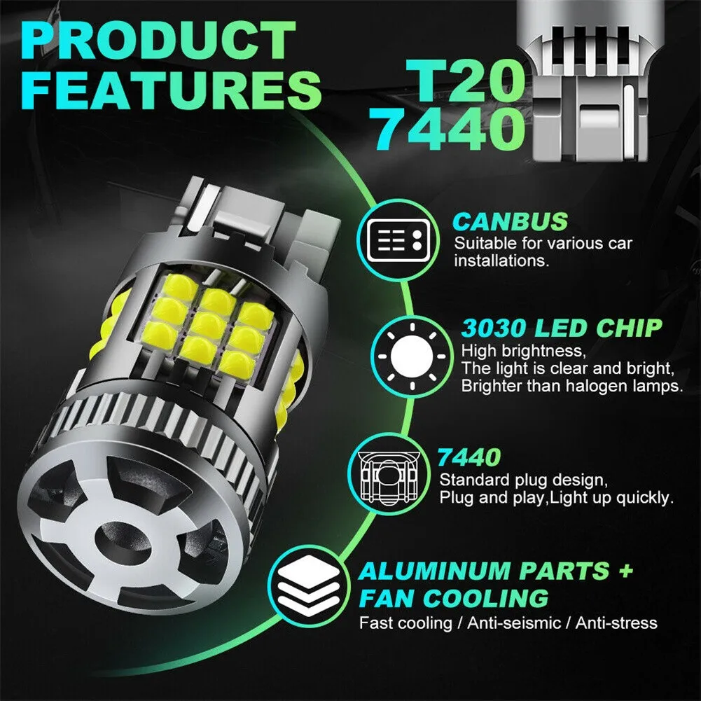 

2 шт., светодиодные лампы CANBUS 7440 T20, 36SMD, 30 Вт, 6000 К