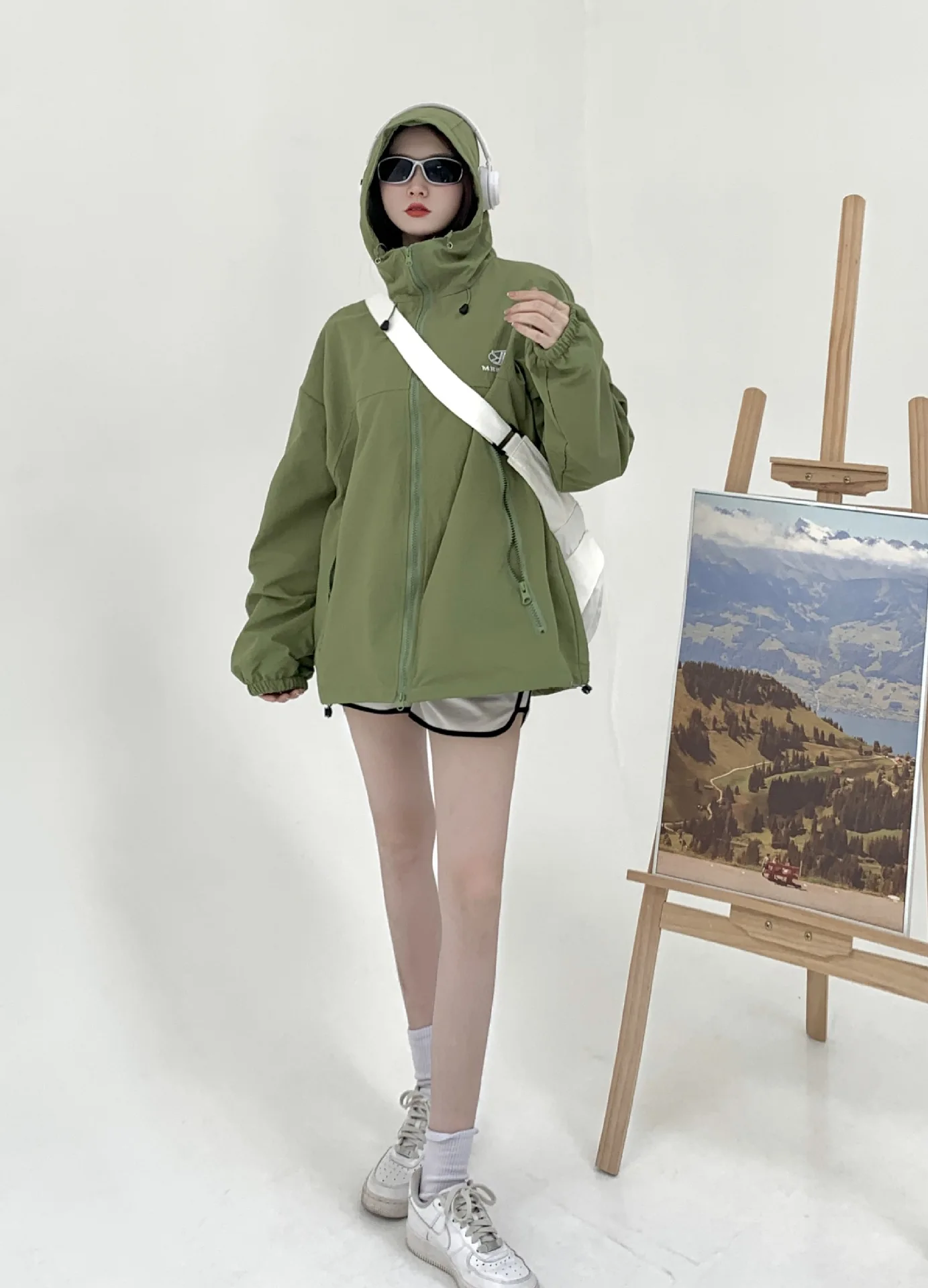 

Женское водонепроницаемое пальто с капюшоном, зеленое или красное Свободное пальто с вышивкой и капюшоном на молнии, новинка 2023