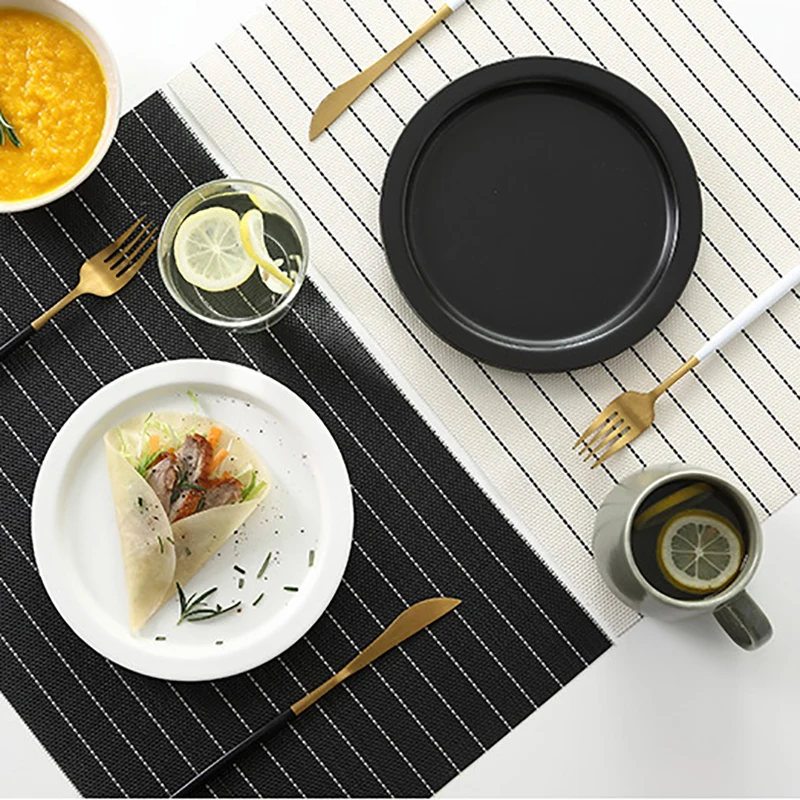 Japanese PVC Placemats Heat-resistant Household Coasters Bowl Coasters Place MATS Heat-resistant Black and White Striped Braid